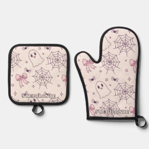 Ensemble De Gant De Cuisine Et De Manique Cute Halloween Ghost & Spiderweb Motif