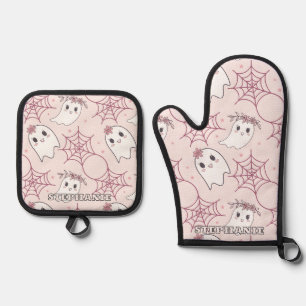 Ensemble De Gant De Cuisine Et De Manique Cute Halloween Ghost & Spiderweb Motif (2)