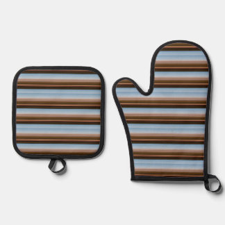 Ensemble De Gant De Cuisine Et De Manique Cute vintage blue brown stripes