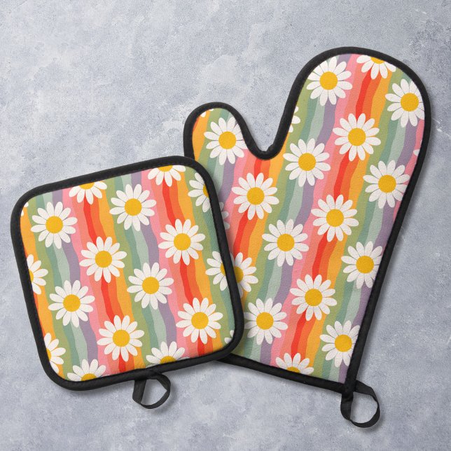 Ensemble De Gant De Cuisine Et De Manique Daisy Rétro (Créateur téléchargé)