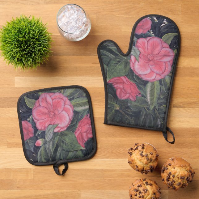 Ensemble De Gant De Cuisine Et De Manique Dawn Camellia (De haut en bas)