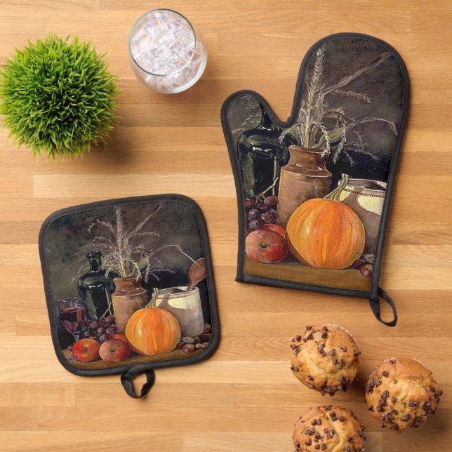Ensemble De Gant De Cuisine Et De Manique Décorations d'automne sur table (De haut en bas)