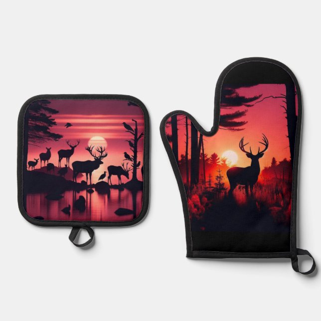 Ensemble De Gant De Cuisine Et De Manique Deer Heaven (Recto)