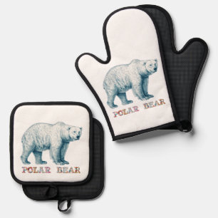 Ensemble De Gant De Cuisine Et De Manique Dessin antique de l'ours polaire