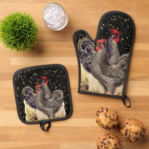 Ensemble De Gant De Cuisine Et De Manique Deux étoiles noires d'or de coq