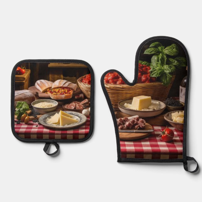 Ensemble De Gant De Cuisine Et De Manique Dîner Spaghetti (Recto)