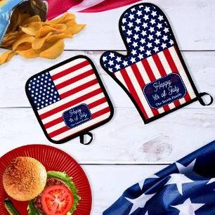 Ensemble De Gant De Cuisine Et De Manique Drapeau américain patriotique Joyeux 4 juillet Nom