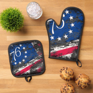 Ensemble De Gant De Cuisine Et De Manique Drapeau Betsy Ross 1776 4 juillet patriotique