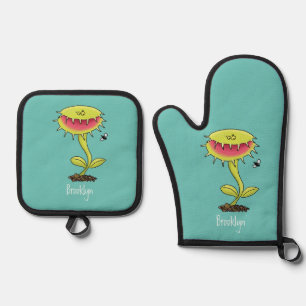 Ensemble De Gant De Cuisine Et De Manique Drôle carnivore Vénus piège à mouches plante dessi