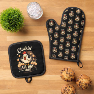 Ensemble De Gant De Cuisine Et De Manique Drôle Humour de poulet Rustique vie agricole Jeu d