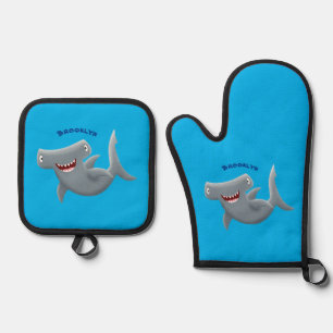 Ensemble De Gant De Cuisine Et De Manique Drôle mignon requin marteau dessin animé