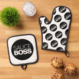 Ensemble De Gant De Cuisine Et De Manique Drôle minimaliste Sauce Boss Gras