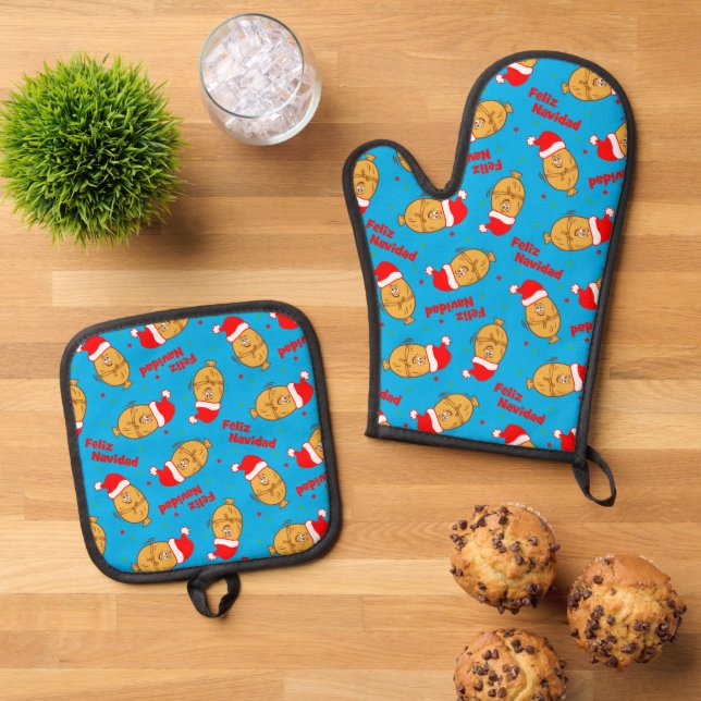 Ensemble De Gant De Cuisine Et De Manique Drôle Noël Tamales Motif (De haut en bas)