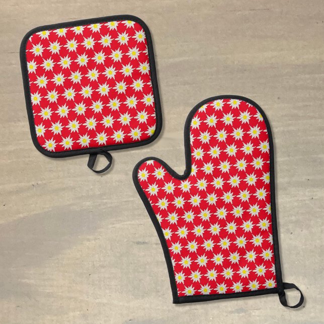 Ensemble De Gant De Cuisine Et De Manique Edelweiss Motif Red Oven Mitt et Pot Holder Set (Créateur téléchargé)