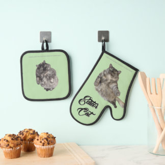Ensemble De Gant De Cuisine Et De Manique Editor Cat by RoseWrites Oven Mitt and Pot Holders