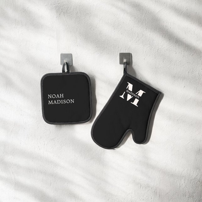 Ensemble De Gant De Cuisine Et De Manique Élégant Monogramme noir (Créateur téléchargé)