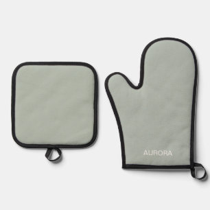 Ensemble De Gant De Cuisine Et De Manique Elégant Sage Green Nom personnalisé -
