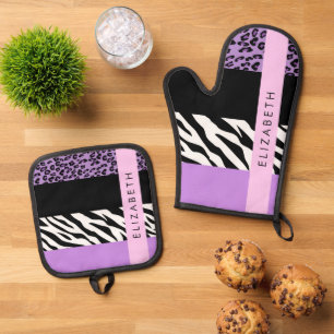 Ensemble De Gant De Cuisine Et De Manique Empreinte de léopard, Zebra Print, Purple, Votre n