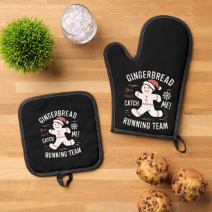 Ensemble De Gant De Cuisine Et De Manique Équipe de course en pain d'épices Humour de Noël