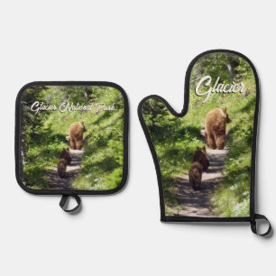 Ensemble De Gant De Cuisine Et De Manique Famille d'ours bruns
