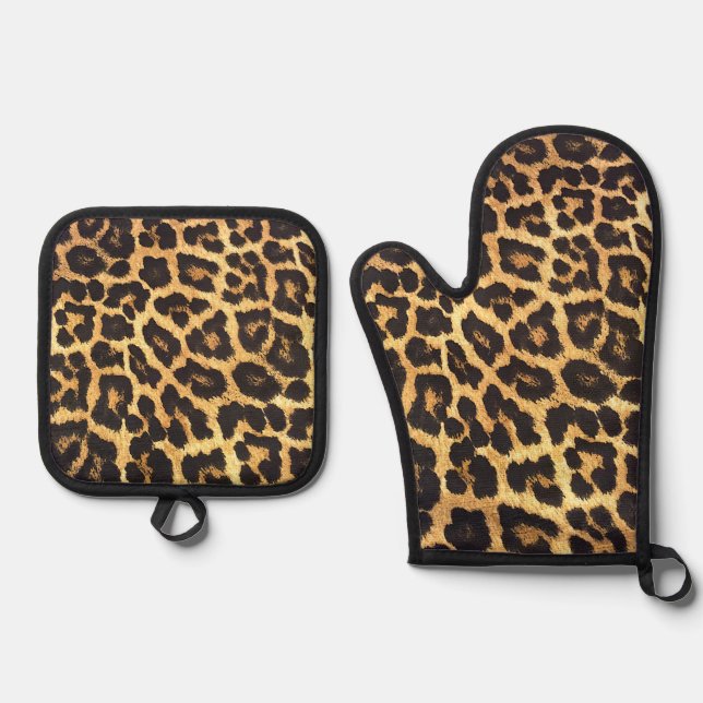 Ensemble De Gant De Cuisine Et De Manique Faux Leopard Skin (Recto)