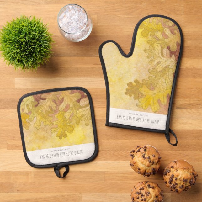 Ensemble De Gant De Cuisine Et De Manique Feuilles de chêne d'automne (De haut en bas)