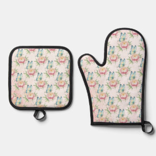 Ensemble De Gant De Cuisine Et De Manique Fleur