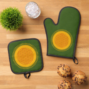 Ensemble De Gant De Cuisine Et De Manique FLEUR DE VIE - Symbole de Géométrie Sacrée 4