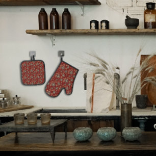 Ensemble De Gant De Cuisine Et De Manique Fleur naturelle brun rouge