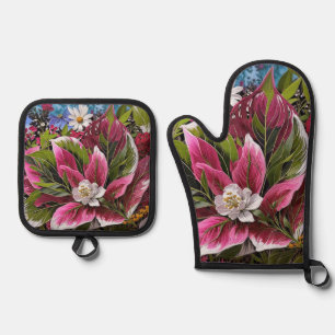 Ensemble De Gant De Cuisine Et De Manique Fleurs accrocheuses