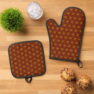 ENSEMBLE DE GANT DE CUISINE ET DE MANIQUE FLEURS DE VIE - MOTIF 13