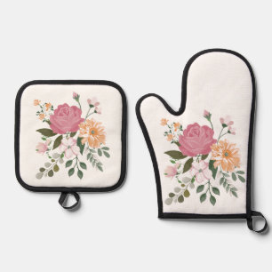 Ensemble De Gant De Cuisine Et De Manique Fleurs d'eau