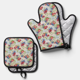 Ensemble De Gant De Cuisine Et De Manique Fleurs et Fruits