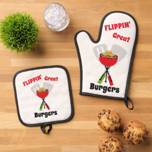 Ensemble De Gant De Cuisine Et De Manique Flippin' Great Burgers