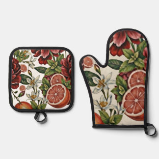 Ensemble De Gant De Cuisine Et De Manique Floral de Citron Rustique d'été