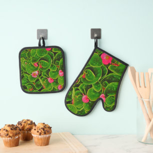 Ensemble De Gant De Cuisine Et De Manique FLORAL/ROSE BEGONIA Porte-fours Mitt et Pot