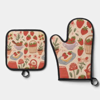 Ensemble De Gant De Cuisine Et De Manique Fraises