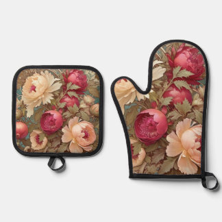 Ensemble De Gant De Cuisine Et De Manique Fruit and Flowers Pot holder set