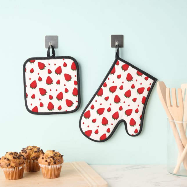 Ensemble De Gant De Cuisine Et De Manique Fruit Motif aux fraises (In situ (suspendu))