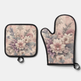 Ensemble De Gant De Cuisine Et De Manique Gants au four floral