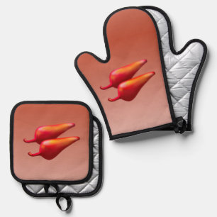 Ensemble De Gant De Cuisine Et De Manique Gants de four argentés motif poivrons rouges ensem
