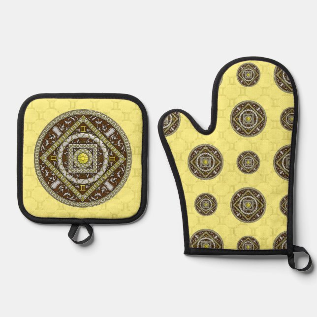 Ensemble De Gant De Cuisine Et De Manique Gemini Mandala (Recto)