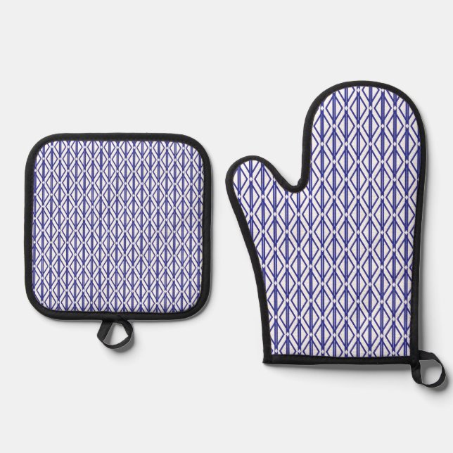 Ensemble De Gant De Cuisine Et De Manique Géométrique bleue (Recto)