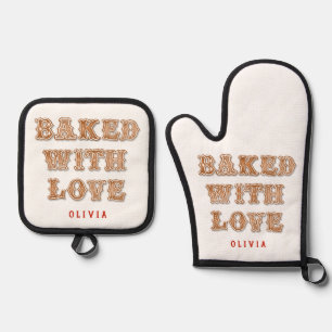 Ensemble De Gant De Cuisine Et De Manique Gingerbread Cookie Cuit avec amour