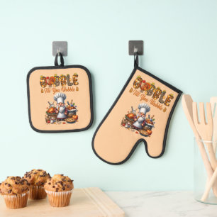Ensemble De Gant De Cuisine Et De Manique Gobble Till You Wobble Four Mitt and Pot Holders