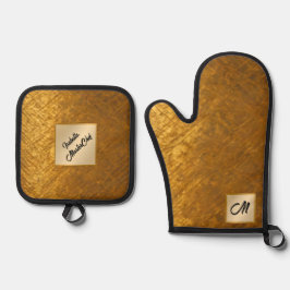 Ensemble De Gant De Cuisine Et De Manique Gold Black Vintage Art Déco Collection populaire