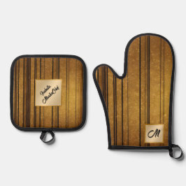 Ensemble De Gant De Cuisine Et De Manique Gold Black Vintage Art Déco Collection tendance