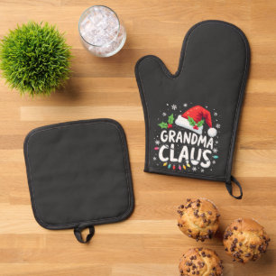 Ensemble De Gant De Cuisine Et De Manique Grand-mère Claus Noël Family Union