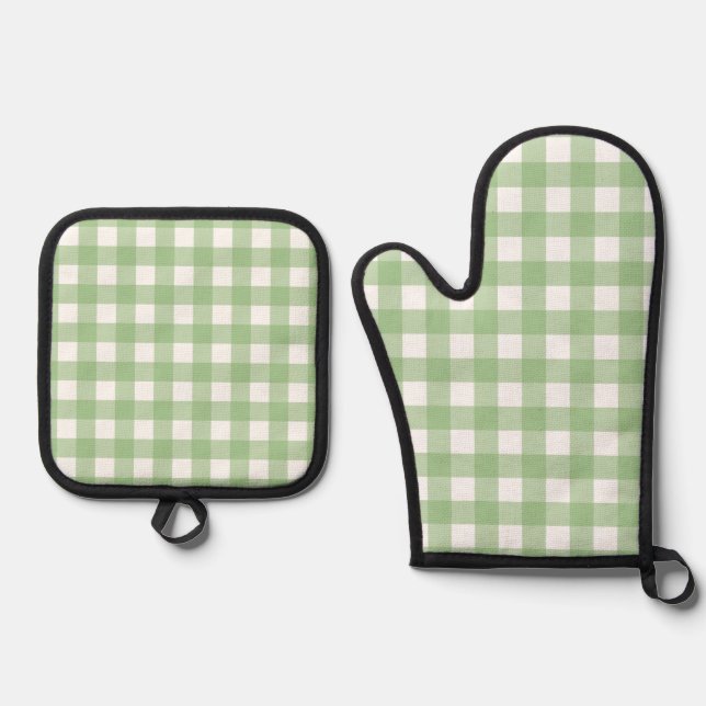 Ensemble De Gant De Cuisine Et De Manique Green Gingham Kitchen Gloves (Recto)