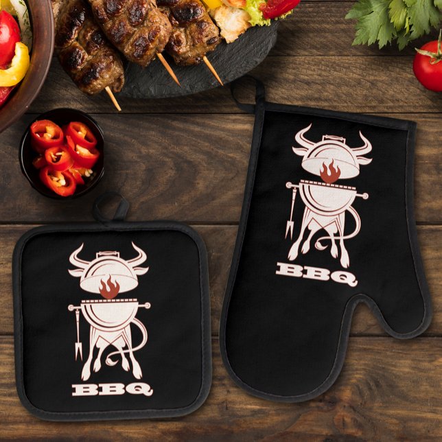 Ensemble De Gant De Cuisine Et De Manique Grill barbecue (BBQ Grill Oven Mitt & Pot Holder Set)